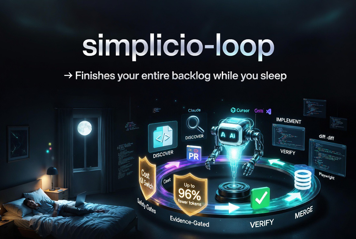 Simplicio Loop — descobre, implementa, verifica e faz merge enquanto você dorme